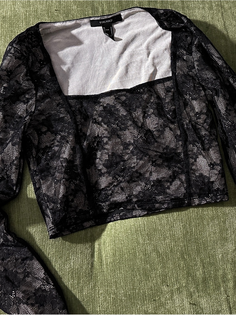 Long sleeved Black Lace Crop Top